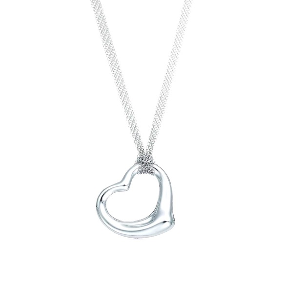 Tiffany Open Heart Pendant Large on mesh sterling silver chain. Pouch incl. - Picture 7 of 9